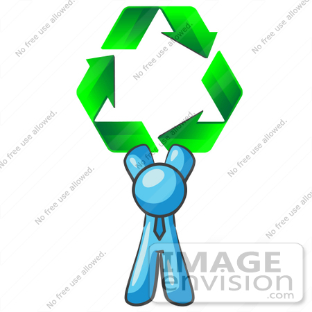 #35920 Clip Art Graphic of a Sky Blue Guy Character Holding Recycle Arrows by Jester Arts