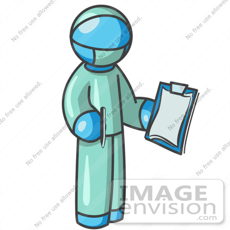 #35931 Clip Art Graphic of a Sky Blue Guy Character Surgeon by Jester Arts