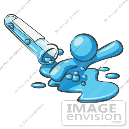 #35936 Clip Art Graphic of a Sky Blue Guy Character Spilling Out of a Test Tube by Jester Arts