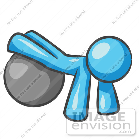 #35949 Clip Art Graphic of a Sky Blue Guy Character With a Yoga Ball by Jester Arts