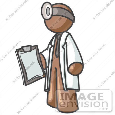 #35959 Clip Art Graphic of a Brown Guy Character Doctor With a Clipboard by Jester Arts