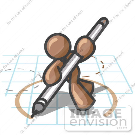 #35961 Clip Art Graphic of a Brown Guy Character Drawing a Circle on Graph Paper by Jester Arts