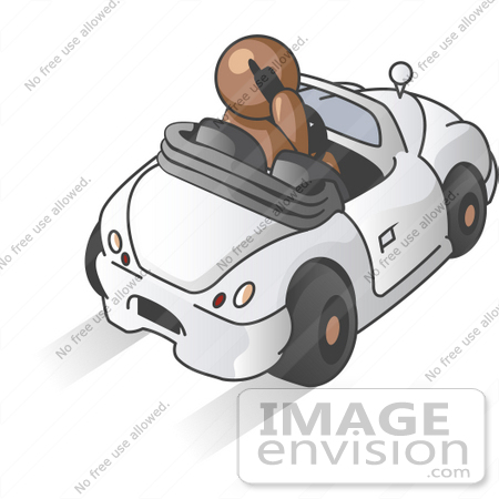 #35965 Clip Art Graphic of a Brown Guy Character Driving and Talking on a Phone by Jester Arts