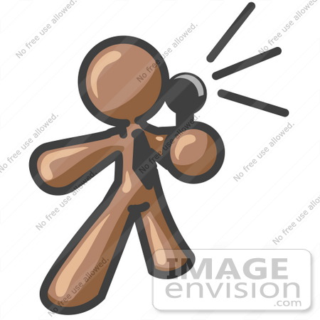 #35968 Clip Art Graphic of a Brown Guy Character Speaking Into a Microphone by Jester Arts