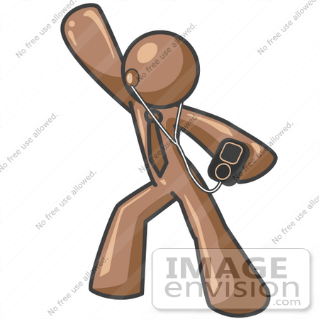 #35971 Clip Art Graphic of a Brown Guy Character Listening to MP3 Music by Jester Arts