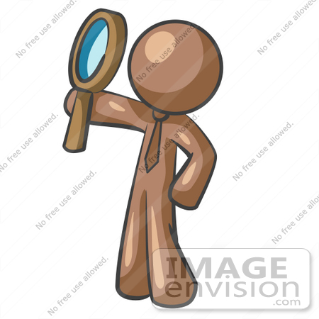 #35974 Clip Art Graphic of a Brown Guy Character Looking up Through a Magnifying Glass by Jester Arts