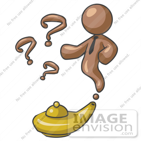 #35975 Clip Art Graphic of a Brown Guy Character Emerging From a Genie Lamp by Jester Arts
