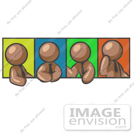 #35979 Clip Art Graphic of a Brown Guy Character in Four Poses by Jester Arts