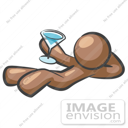 #35988 Clip Art Graphic of a Brown Guy Character Drinking a Blue Cocktail by Jester Arts