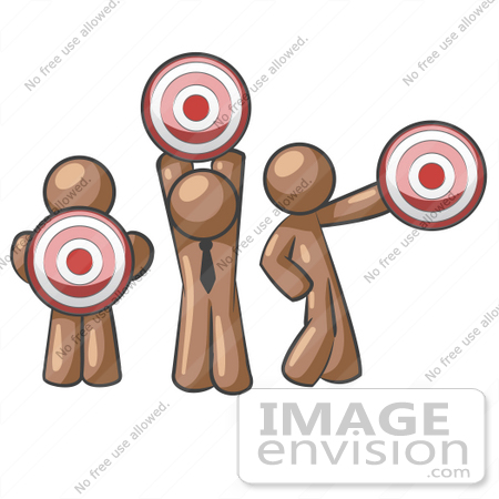 #35990 Clip Art Graphic of Brown Guy Characters Holding Targets by Jester Arts
