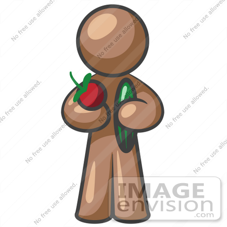 #35999 Clip Art Graphic of a Brown Guy Character Holding Veggies by Jester Arts