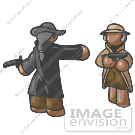 #36002 Clip Art Graphic of Brown Guy Characters Dueling by Jester Arts