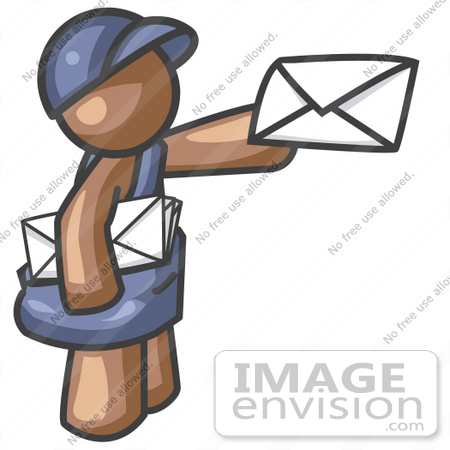 #36005 Clip Art Graphic of a Brown Guy Character Delivering Mail by Jester Arts