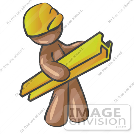 #36008 Clip Art Graphic of a Brown Guy Character Carrying a Construction Beam by Jester Arts