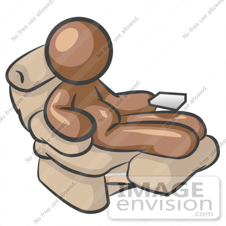 #36009 Clip Art Graphic of a Brown Guy Character Relaxing in a Lazy Chair by Jester Arts