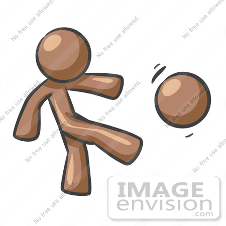 #36010 Clip Art Graphic of a Brown Guy Character Kicking a Ball by Jester Arts