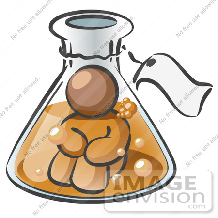 #36020 Clip Art Graphic of a Brown Guy Character in a Flask by Jester Arts