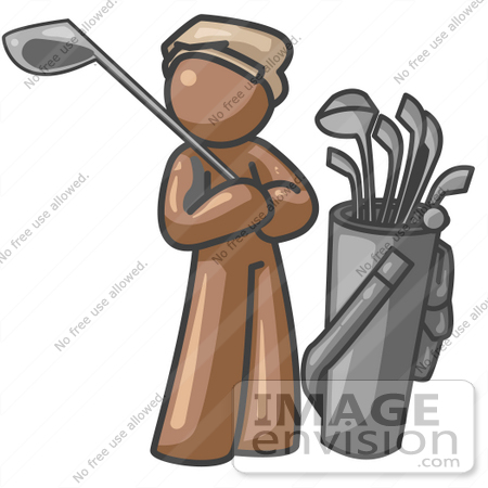 #36021 Clip Art Graphic of a Brown Guy Character Golfing by Jester Arts