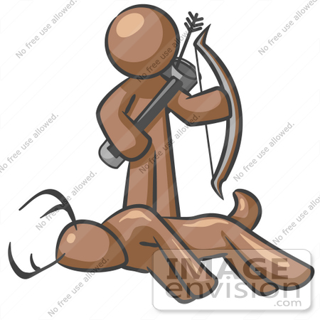 #36028 Clip Art Graphic of a Brown Guy Character Hunting Deer by Jester Arts