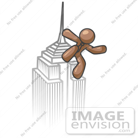 #36031 Clip Art Graphic of a Brown Guy Character on a Skyscraper by Jester Arts