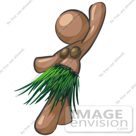 #36033 Clip Art Graphic of a Brown Lady Character Hula Dancing by Jester Arts