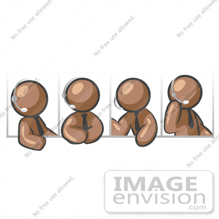 #36045 Clip Art Graphic of Brown Guy Characters Talking on Headsets by Jester Arts