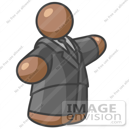 #36047 Clip Art Graphic of a Brown Guy Character in a Suit, Pointing by Jester Arts