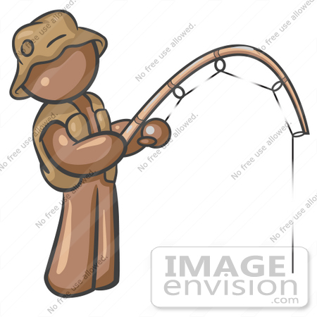 #36048 Clip Art Graphic of a Brown Guy Character Fishing by Jester Arts