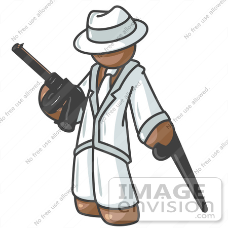 #36057 Clip Art Graphic of a Brown Guy Character With a Cane and Gun by Jester Arts