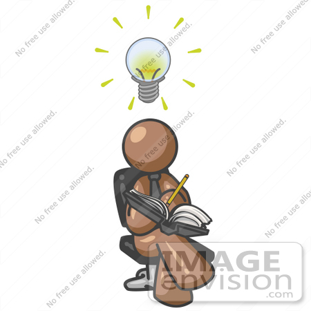#36058 Clip Art Graphic of a Brown Guy Character Jotting Ideas Down in a Notebook by Jester Arts