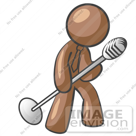 #36059 Clip Art Graphic of a Brown Guy Character Singing on Stage by Jester Arts