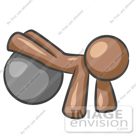 #36061 Clip Art Graphic of a Brown Guy Character Using a Yoga Ball by Jester Arts
