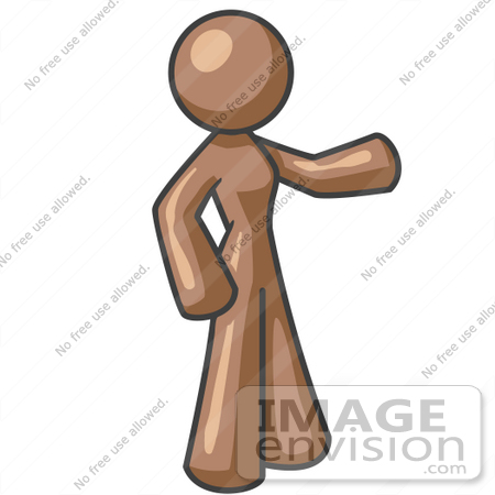 #36064 Clip Art Graphic of a Brown Lady Character Pointing by Jester Arts
