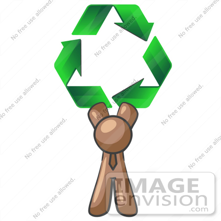 #36067 Clip Art Graphic of a Brown Guy Character Holding Recycle Arrows by Jester Arts