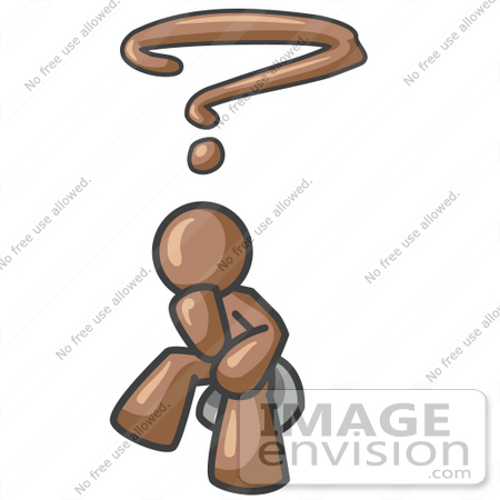 #36068 Clip Art Graphic of a Brown Guy Character Thinking by Jester Arts