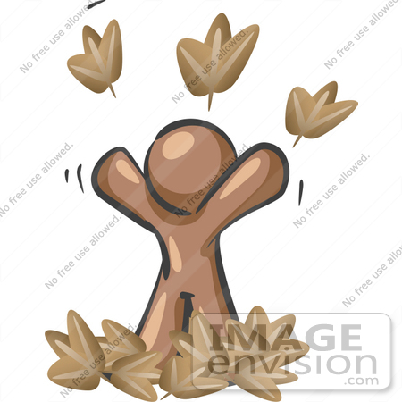 #36073 Clip Art Graphic of a Brown Guy Character Throwing Leaves by Jester Arts