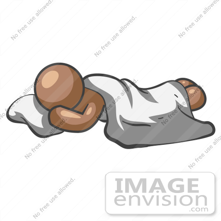 #36074 Clip Art Graphic of a Brown Guy Character Sleeping on a Pillow Under a Sheet by Jester Arts