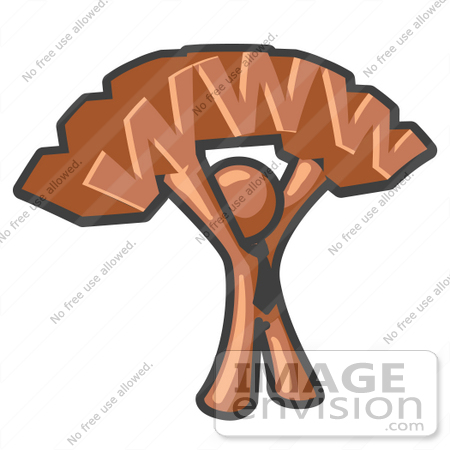 #36075 Clip Art Graphic of a Brown Guy Character Holding WWW by Jester Arts