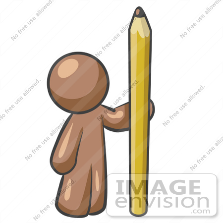 #36081 Clip Art Graphic of a Brown Guy Character With a Pencil by Jester Arts