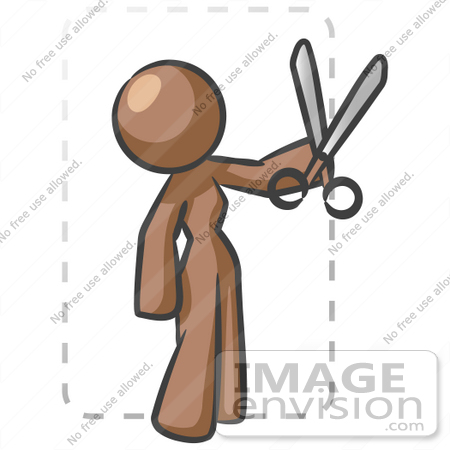 #36088 Clip Art Graphic of a Brown Lady Character Cutting a Coupon by Jester Arts