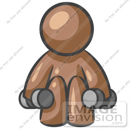 #36091 Clip Art Graphic of a Brown Guy Character Lifting Weights by Jester Arts