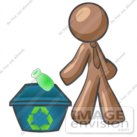 #36095 Clip Art Graphic of a Brown Guy Character Recycling by Jester Arts