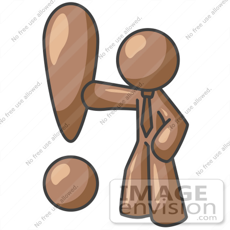 #36097 Clip Art Graphic of a Brown Guy Character With an Exclamation Point by Jester Arts