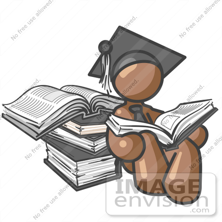 #36099 Clip Art Graphic of a Brown Guy Character Graduate Reading by Jester Arts