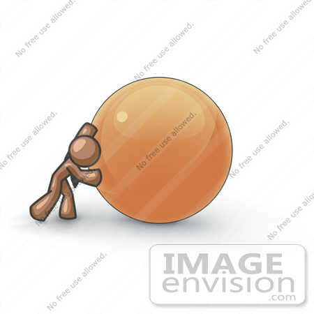 #36100 Clip Art Graphic of a Brown Guy Character Pushing a Ball by Jester Arts