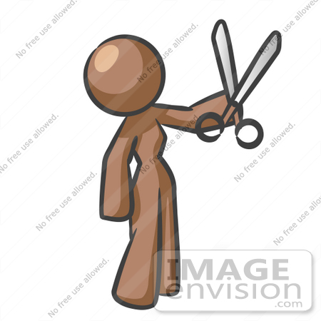 #36101 Clip Art Graphic of a Brown Lady Character Holding Scissors by Jester Arts