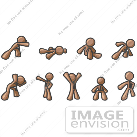 #36110 Clip Art Graphic of a Brown Guy Character in Different Poses by Jester Arts