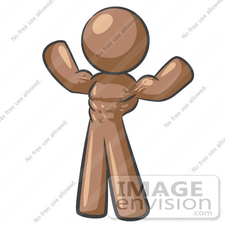 #36113 Clip Art Graphic of a Brown Guy Character Flexing by Jester Arts