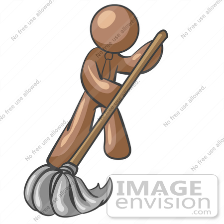 #36118 Clip Art Graphic of a Brown Guy Character Mopping by Jester Arts