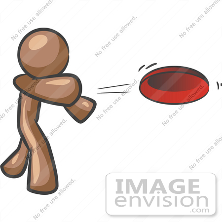 #36119 Clip Art Graphic of a Brown Guy Character Throwing a Frisbee by Jester Arts